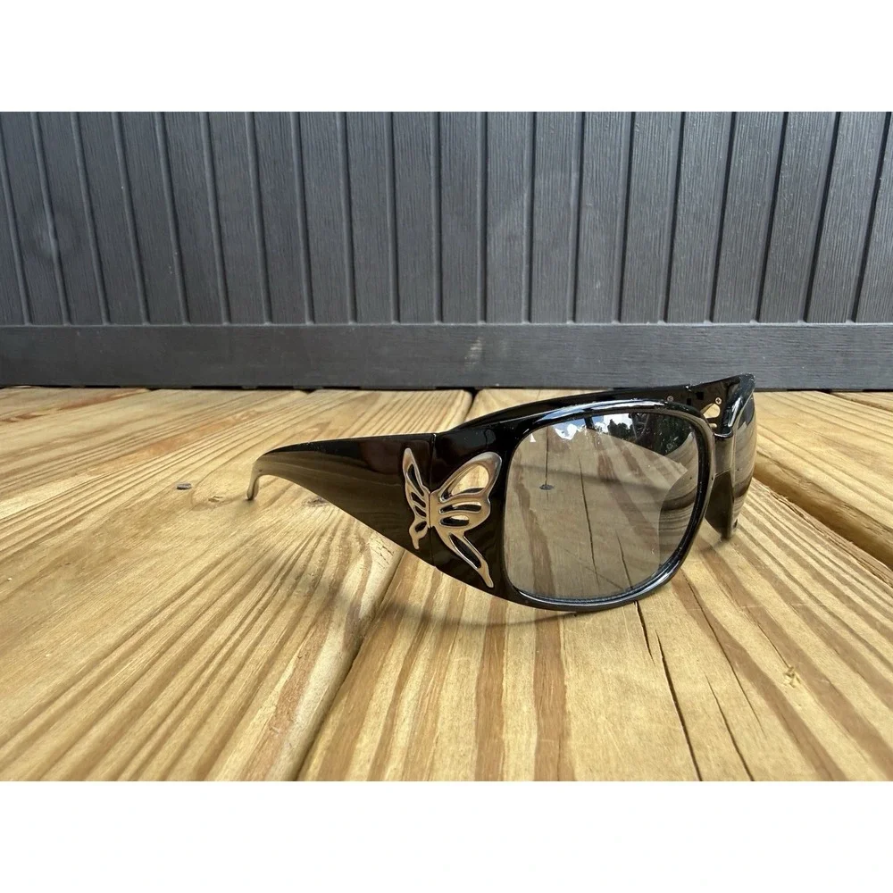 Vtg Y2K Foster Grant Solar Accents Wings Butterfly Wrap Sunglasses Black N1116